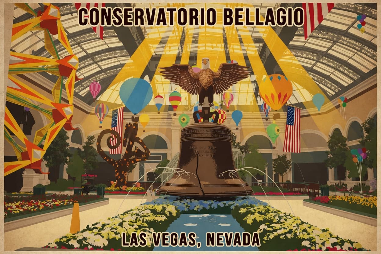 El conservatorio botánico del Bellagio decorado con flores de verano bajo su gran domo de cristal