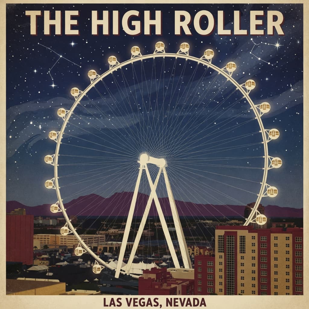 Las cabinas del High Roller elevándose sobre el Strip con vistas de la ciudad