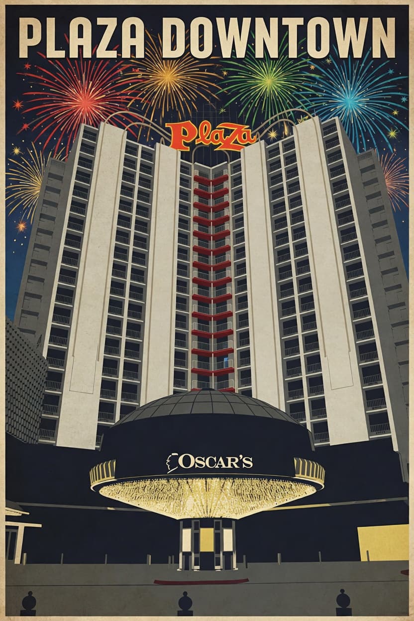 Espectaculares fuegos artificiales estallando sobre el histórico Plaza Hotel en Fremont