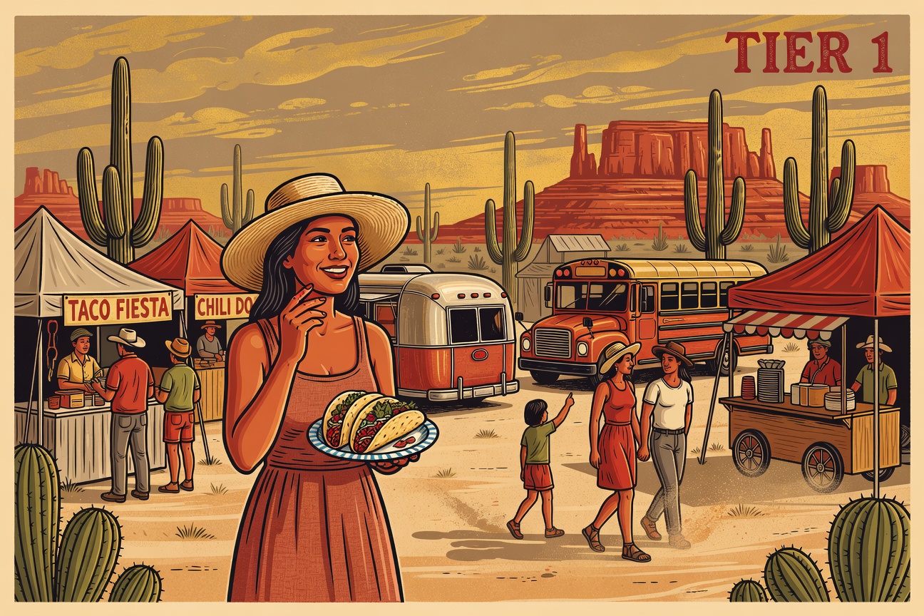 Day festival in the Arizona desert sun with food trucks and vendor tents