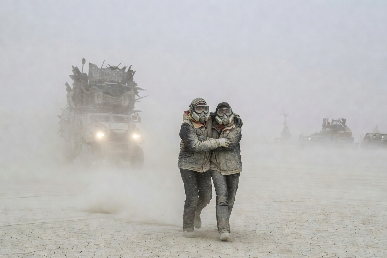 Whiteout -- a dust storm on the playa
